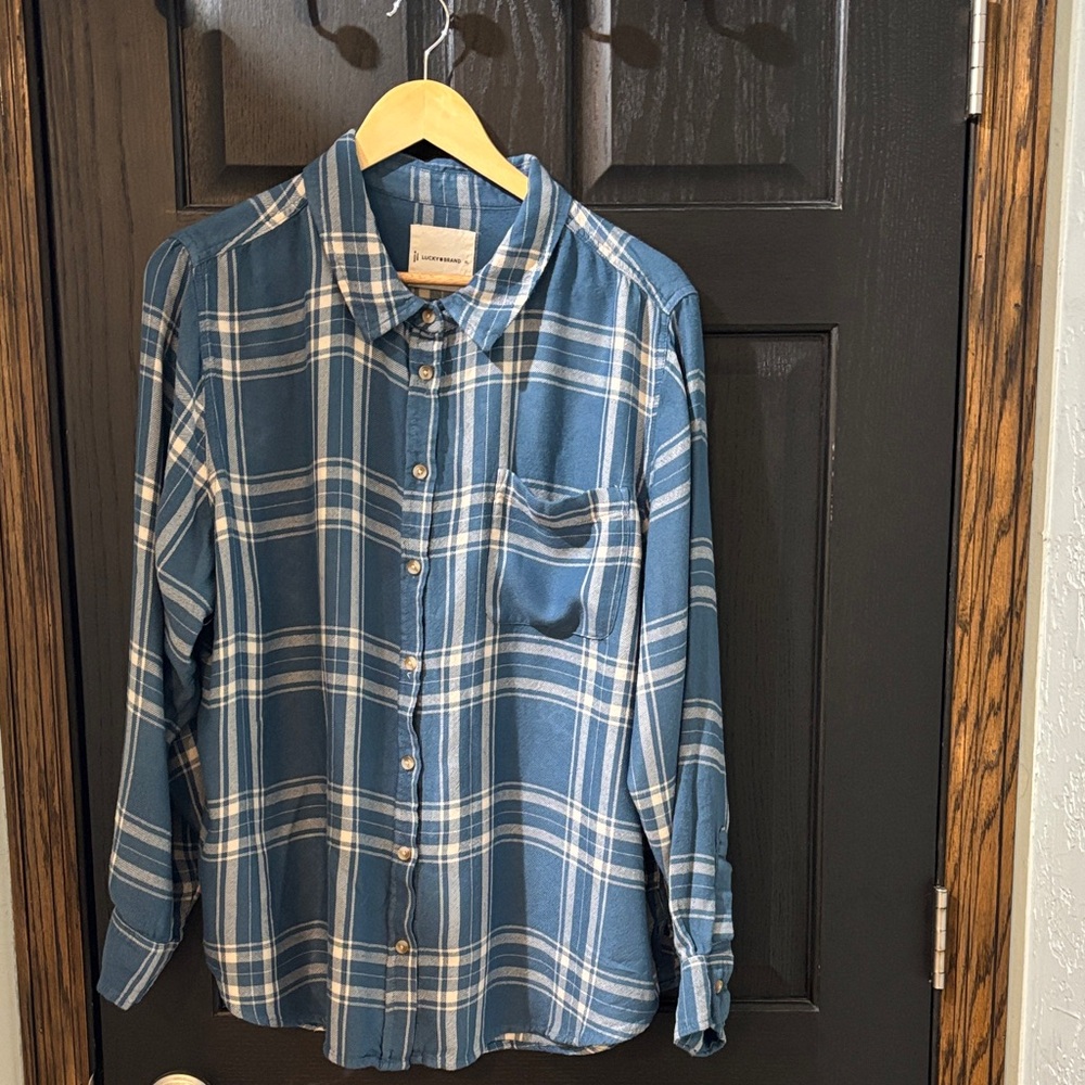 Lucky Brand Blue and White Plaid Button-Up Shirt